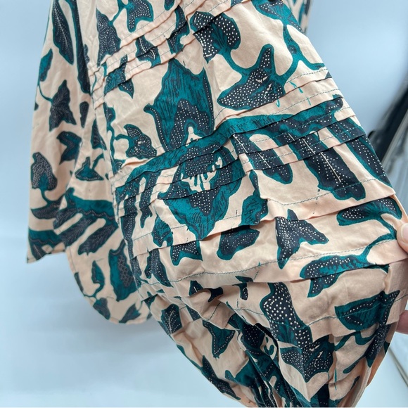 Ulla Johnson Melati Green and Black Print on a Pink Background-Lantern Sleeves-8 - Picture 9 of 16